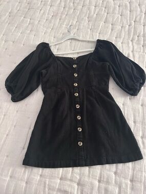 Billabong Black Button-Front Mini Dress with Puff Sleeves - Size L